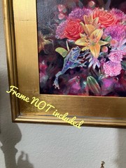 Original Flying Frog Painting floral art flowers ladybug Funny Artwork Amphibian