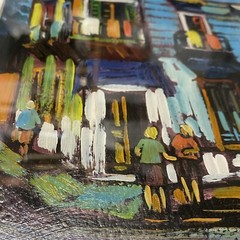 Framed Art Painting Print City Scene Houses Signed
