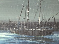 John Stancin Original Oil on Canvas Moonlit Harbor Seascape Painting Frame 27×23