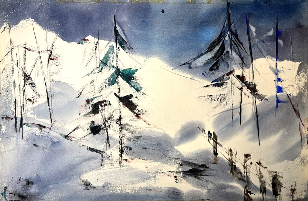 Snow Mountain Landscape–Charlotte Hoffman-Mid 20th C. Medium Size Watercolor