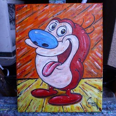 STIMPY, THE CAT tv show art NEW oil painting 8×10 canvas original signed Crowell