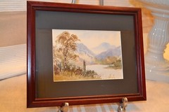 ORIGINAL WATERCOLOR, overall size 11 x 9 1/4, Euro landscape, framed(61)