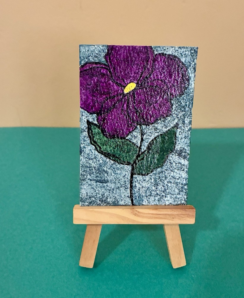 ACEO Original Acrylic Painting – 2.5 X 3.5in. ~ Purple Petals 2.