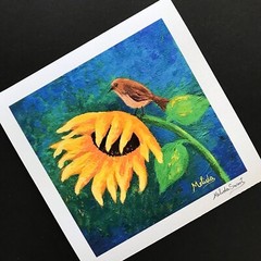 Sunflower Painting For Sunflower Lovers, Flowers Fine Art Print Giclee, 5x7in