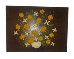 Vintage Signed Oil Impasto Still Life Flowers Painting On Wood Panel