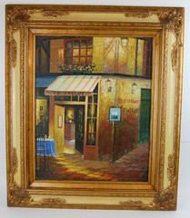 Vtg 80 Original Signed Mariel Chapot French Cafe Street Scene Oil Painting 16X20