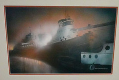 MARY OSTERDAY TUGBOATS IN THE NIGHT FOG ORIGINAL WATERCOLOR SEASCAPE PAINTING