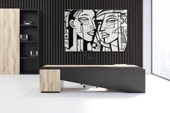 29.5″x43″ Large Abstract Cubist Black and White Face Art GEOMETRIC CONNECTION