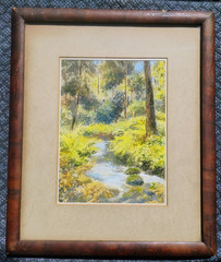 ORIGINAL ANTIQUE GOUACHE LANDSCAPE PAINTING SIGNED & DATED 1915