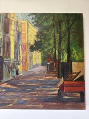 Antique Impressionist Painting Urban Landscape City Streets Wpa Large Oil Scheu