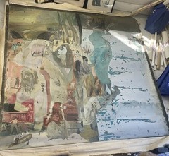 HARVEY PARKS ORIGINAL SIGNED PAINTING ABSTRACT MID-CENTURY 72×72 FOR RESTORATION