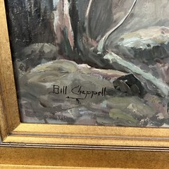 Original Oil On Canvas Painting Of 4 Elk Running From Hunters By Bill Chappell