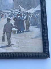 HERBERT FARNUM PAINTING ANTIQUE FINEST STREET MARKET LISTED FAMOUS RHODE ISLAND