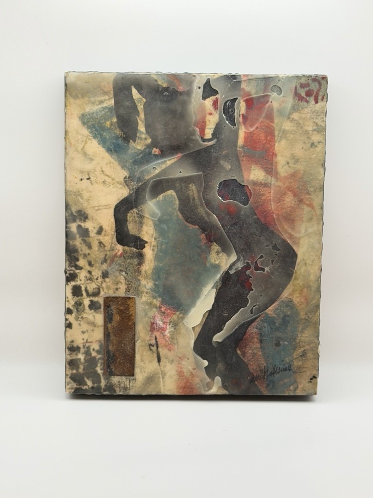 1990s Joan Goldsmith Mixed-Media Panel Shadows 8×10 Abstract Wax Painting