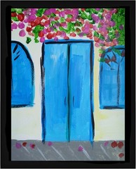 Expressionism/Abstract 11×14 Blue Door Signed Colorful Hand Made Art Painting