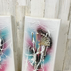 (2) 80’s Pink Green 3D Paper Texture Abstract Art Tree Snow Lone Pine MT