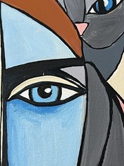 Original Cat Lady Picasso Inspired Modern Cubist Art 14×11” Canvas Acrylic VLP