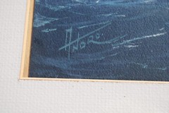 Marine nautical art ship on stormy seas vintage watercolor painting signed Andro
