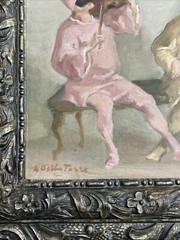 ANGELO DELLA TORRE PAINTING THREE MUSICIANS JESTERS MID CENTURY ITALIAN LISTED