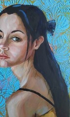 Acrylic original painting on panel with abstract woman portrait figure art