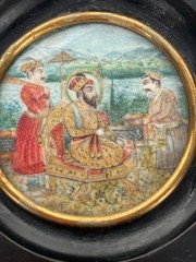 Lot Of Three 19th Century Indian Hand Painted Miniature Paintings Set In An Ebon