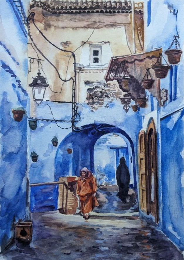 Сityscape Watercolor Original Painting European Architecture Old Town Artwork
