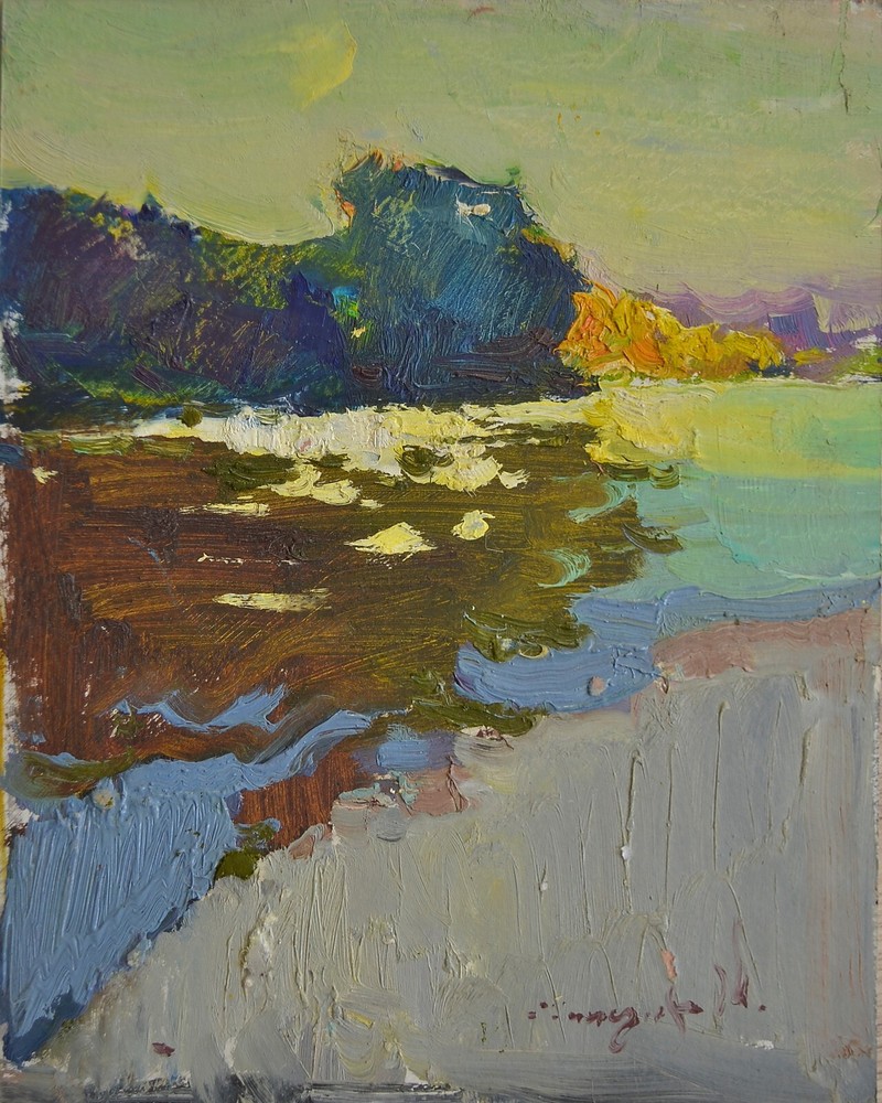 Evening on the River, 25×31 cm, Cardboard, Painting by Shandor Alexander