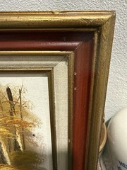 Vintage Wood Framed Oil Painting On Canvas Autumn Landscape Cantrell 12 X 14 In.