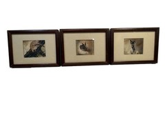 Set of 3 Vintage 1983 Signed Original Hagwood Wildlife Miniature watercolor