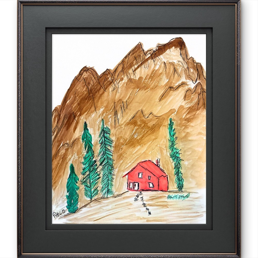 Whimsical Mountain Scene Fine Art Painting 14X11 Watercolor Gallery Paper Signed