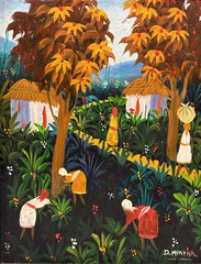 Vibrant Haitian Village Original Signed Painting, Cultural Fine Art Decor Gifts