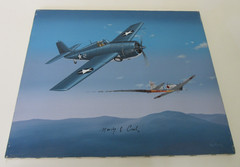 Raymond Waddey Painting F4F Wildcat in Combat Signed Ace Pilot Marion Carl 20×24