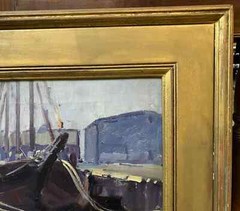 Donald Blagge Barton Marine Oil Painting, Granite Boats, Rockport Harbor 1931