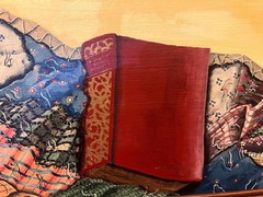Original Artist Signed Oil Painting Still Life Books Old Clock & American Quilt