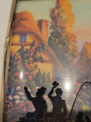 Vtg Reverse Painted Glass Art Carriage Scene Cottage Landscape GoldTone Frame