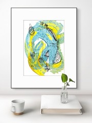 Original Abstract 9×12 Green Paper Handmade Colorful Signed Wall Art 25