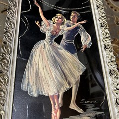 Vintage 1950 Textured Painted Print ? Ballet Dancers Metal Filgree Simone