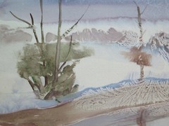Old Painting Painted Technique Of Ice Landscape Mountain 49X34 Cm P14