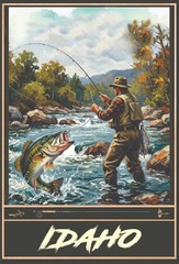 Bass Fly Fishing Travel Poster Idaho Print, Canvas, or Framed