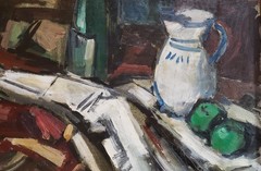 JONIO MONTIEL Still Life Vintage Post-Modern Oil Painting MCM c.1950 Framed