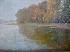 (B1294) Small Oil Painting „Waters at the Edge of the Forest“ illegibly signed