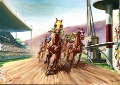 original illustration painting, Thomas Eaton, Thoroughbred horses , Horse Racing