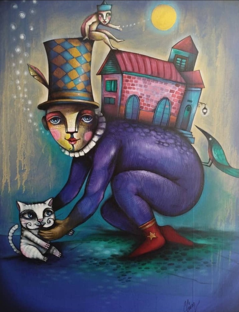 Acrylic/Canvas Carlos Cesar cuban Art 100×80 Cm T:“La felicidad no pesa“