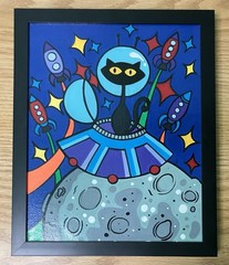 Acrylic Painting 8×10” Original Cosmic Pop Art Moon Kitty Galaxy Space Cat OOAK