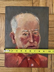 Vintage C.1940 Portrait Oil on Paper Man in Red Shirt Attr Jean Schweckler13x10
