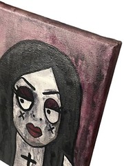 Original Painting Goth Girl Red Lipstick Dark Art Canvas Gothic Cross Woman