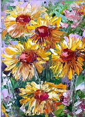 Original modern art painting Sunflowers Yellow flowers Small Wall art 7″ on 5″
