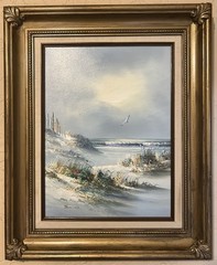VTG Original Oil Painting On Canvas Ocean Seascape Signed Wood Framed 22” X 18”
