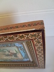 3 Vintage Persian Miniature Painting Khatam Marquetry Frame Hunting Chovgan Art