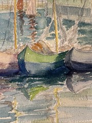 PAINTING PRISCILLA E. PERLEY SEASCAPE WATERCOLOR SAILBOATS HARBOR C1934